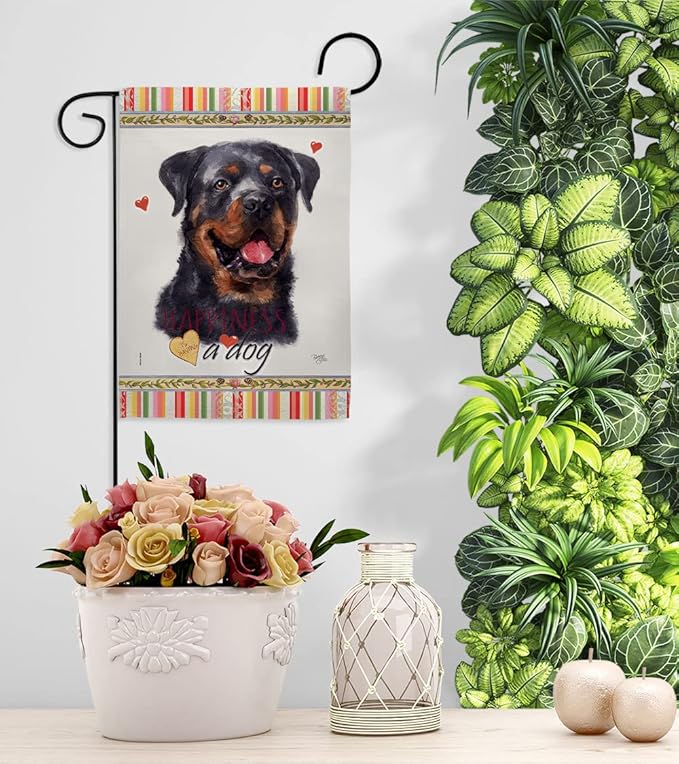 Breeze Decor Rottweiler Happiness Garden House Flag Kit Dog Puppy Spoiled Paw Canine Fur Pet Nature Farm Animal Creature Decoration Banner Small Yard Gift Double-Sided, Made in USA