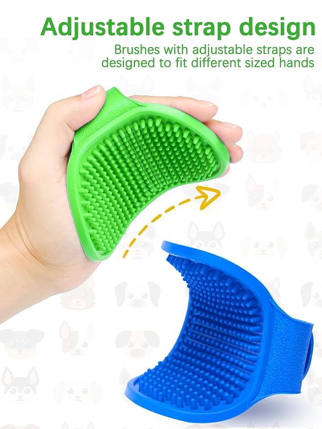 Jenseits Dog Bath Brush, 2pcs Pet Shampoo Brush, Soothing Massage Rubber Bristles Curry Comb for Dogs & Cats Washing, Multi-Functional Wet or Dry Silicone Brush (Green+Blue, Round)