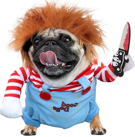 Dog Halloween Costumes, Deadly Doll- Chucky Dog Costume with Knife for Pets, Funny Costumes Halloween for Small Dogs [XS]