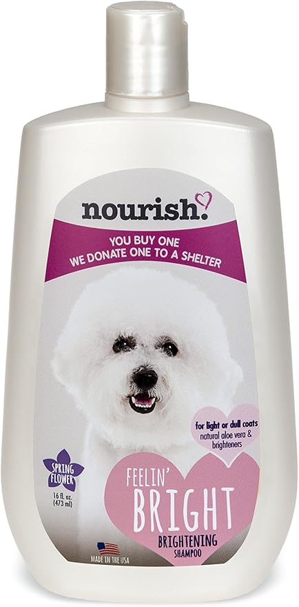 Nourish Natural Whitening Dog Shampoo for Sensitive Coats, Spring Flower Scented 16 oz - You Buy 1, We Donate 1 to a Shelter, Made in USA, PH Balanced