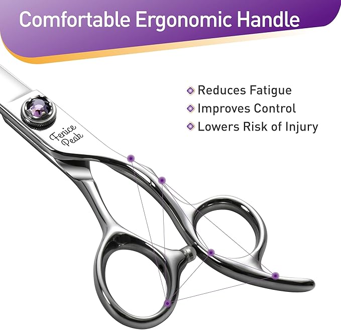 Fenice Peak 7 inch Curved Dog Grooming Scissors Professional Dog Shears Made of Japanese 440C Stainless Steel with Jewelled Screw Trimming Cutting Scissors Durable and Sharp