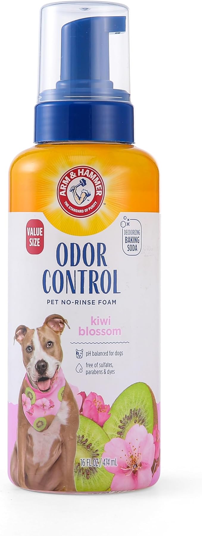 Arm & Hammer for Pets Odor Control Pet No-Rinse Foam with Baking Soda, Kiwi Blossom Scent, Best Odor Eliminating Foam for Dogs and Puppies; Waterless Dog Deodorizer, 16 Fl Oz