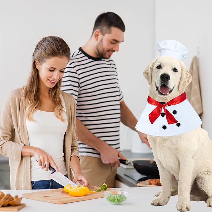 Dog Halloween Costumes, Dog Chef Costume Chef Hat Clothes with Red Scarf Funny Holiday Clothes Outfit Halloween Costumes for Small Medium Large Dogs Pets (Large)