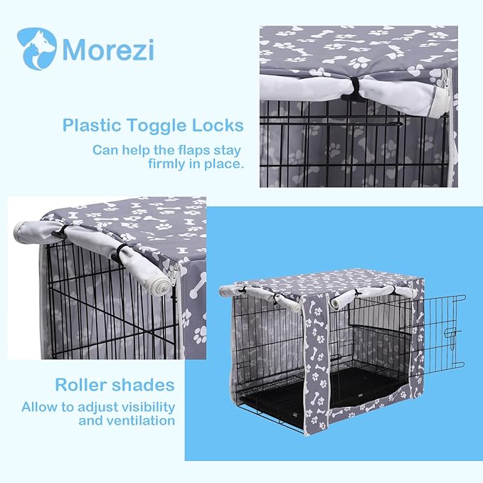 Dog Crate Cover Kennel Dogs Covers fits Small Medium Large crates cage Heavy Nylon Waterproof soundproof Indoor Outdoor - Cover only - Grey Bone paw - 24 inch
