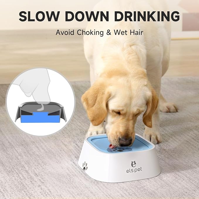 ELS PET No Spill Dog & Cat Bowl - 70oz/2L Large Capacity Travel Water Dispenser (Blue, 35oz)