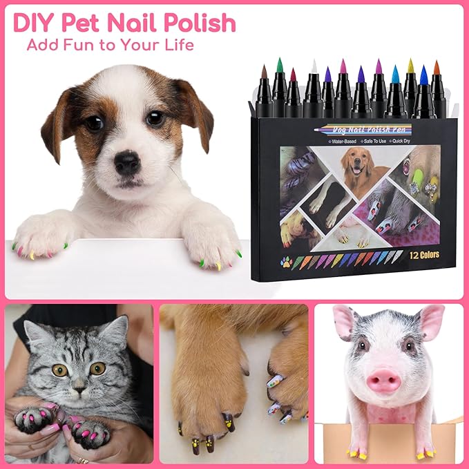 Dog Nail Polish， Dog Nail Polish Pens Quick Dry-12 Colors, Pet Nail Polish Set for Dogs， DIY Dogs Puppy Nails, Dog Safe Nail Polish Non Toxic, Odorless, Easy to Applyt