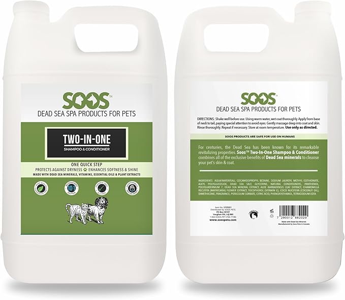 Soos Pet Shampoo and Conditioner Natural Dead Sea Minerals Two-in-One Deeply Absorbing with Vitamins Essential Oils Natural Ingredients Antiba-cterial for Dogs and Cats (4L)