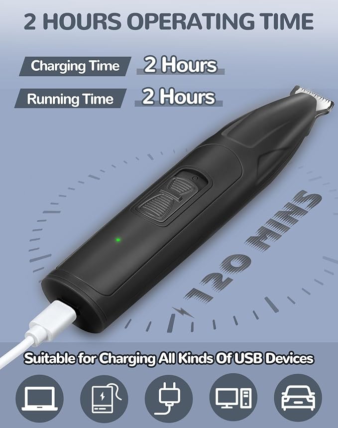 LEYOUFU Dog Clippers for Grooming, 2 Speed Low Noise Cordless Dog Paw Trimmer, Rechargeable Small Pet Hair Trimmer for Grooming, Cat Hair Clippers Shaver for Paws, Eyes, Ears, Face, Rump (Black)