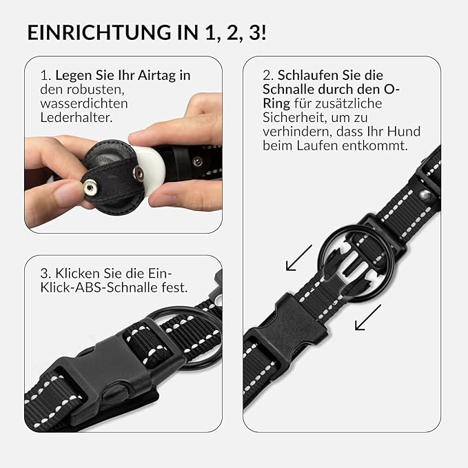 CollarDirect Airtag Dog Collar Reflective Nylon Neoprene Leather Holder for Apple Air Tag for Large, Medium, and Small Dogs (Black, XL, 20-24 Inch)