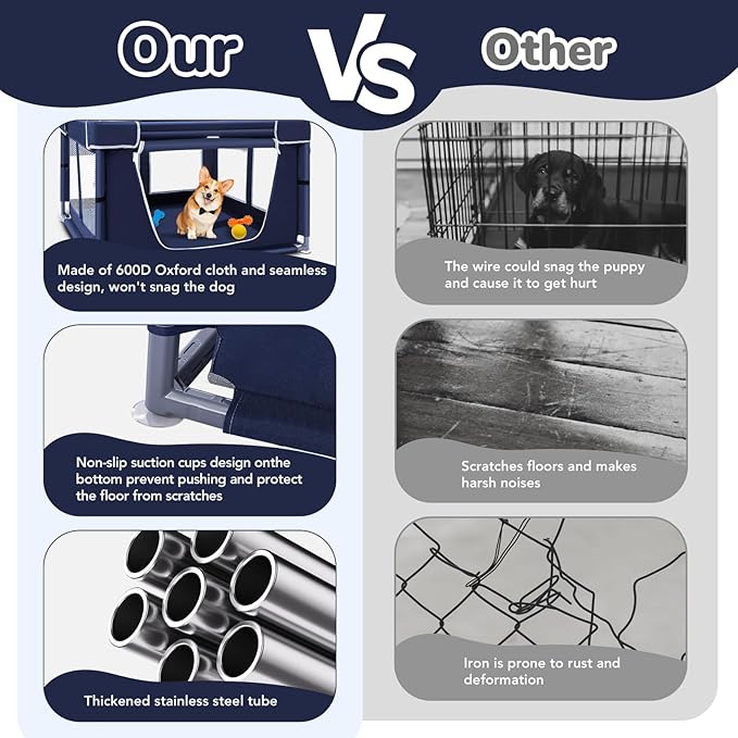 Pet Playpen 42 42 inch, 25 Height with Bottom, for Small Dogs & Animals, Indoor & Outdoor Play Yard with Zipper Door