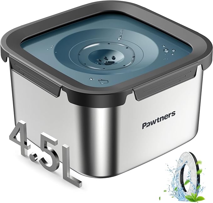 Dog Water Bowl No Spill, 4.5L Stainless Steel Dog Floating Bowl, Slow Water Bowl for Dog with Filter, Non-Slip Base, No Splash Water Bowl for Medium Large Messy Drinkers Blue