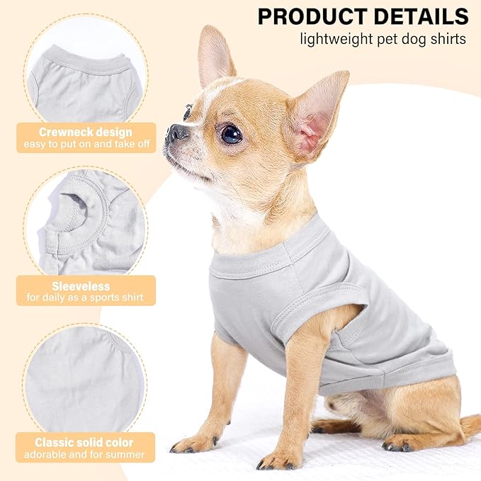 2-Pack Dog Shirts Solid Color Puppy Clothes Summer Sleeveless Pet Tshirts Dog Clothes for Small Medium Dogs Boy and Cats, XS, Black+ Grey