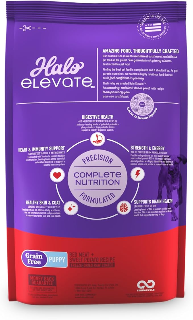 HALO Elevate Dry Dog Food, Grain Free Red Meat Recipe, Puppy Formula, 3.5lb