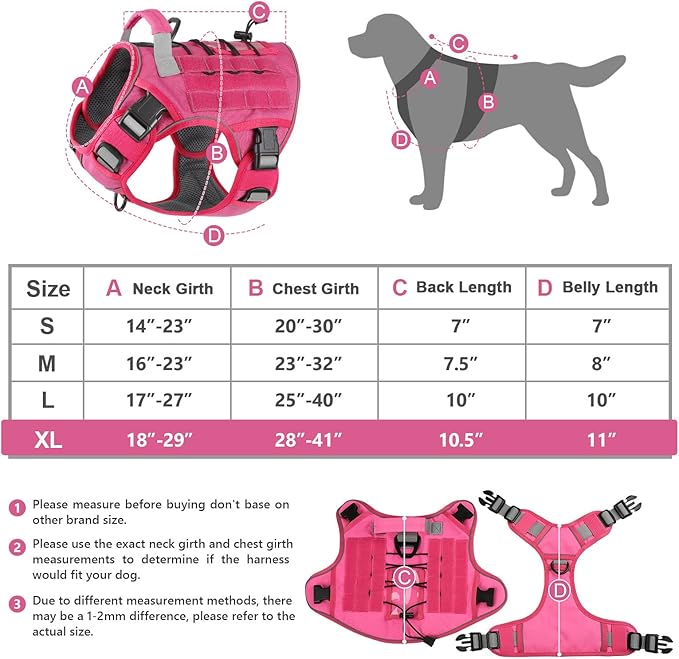 WINGOIN Pink Tactical Dog Harness Vest for Large Dogs No Pull Adjustable Reflective Military Pet Harness with Handle for Golden Retriever, Doberman Pinscher, Rottweiler, Great Dane Service Dog (XL)