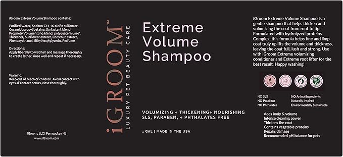 iGroom Extreme Volume Dog Shampoo, Luxury Pet Beauty Care, Adds Body and Volume, Repairs Damage, Made in USA, Gallon