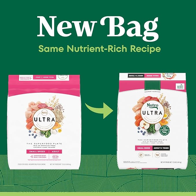 Nutro Ultra Adult Small Breed Dry Dog Food, Chicken, Lamb and Salmon Protein Trio, 12 lb. Bag