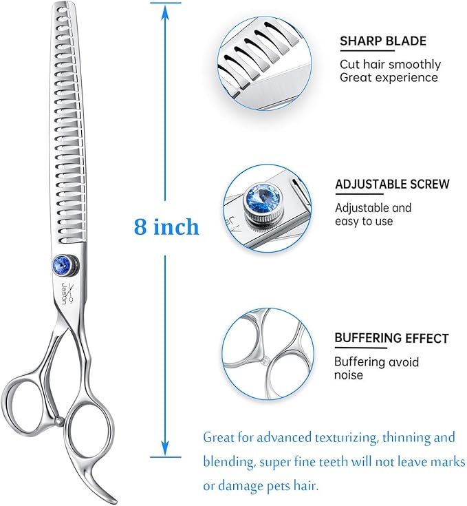 JASON 8" 26 Tooth Chunkers Shears for Dogs Ergonomic Cats Grooming Scissors & JASON Dog Grooming Scissors Set - Professional 6 in 1 Dog Shears Set