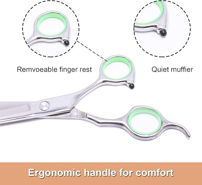 LovinPet Pet Grooming Scissors Professional Dog Cat Grooming Shears with Round Blunt Tip Stainless Steel, Dog Curved Scissors for Grooming Cats Dogs Grooming Tools