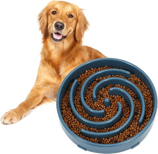 Blue Slow Feeder Maze Puzzle Bowl - Large Dog Non Slip Food Feeding Dishes for Medium Dogs, Interactive, Bloat Stop, Choking Prevention, Healthy