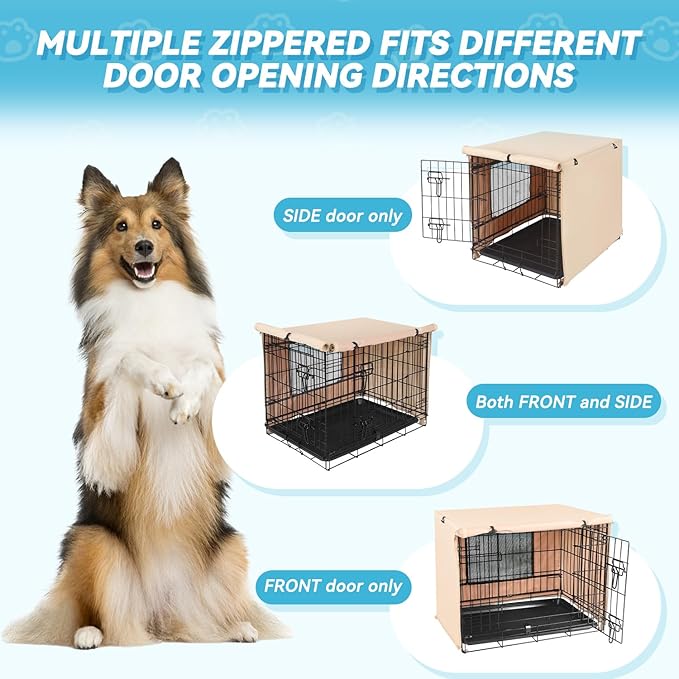 X-ZONE PET 36" Dog Crate Cover for Indoor/Outdoor - Heavy Duty Polyester Pet Kennel Cover Fits for Wire Dog Cage Beige