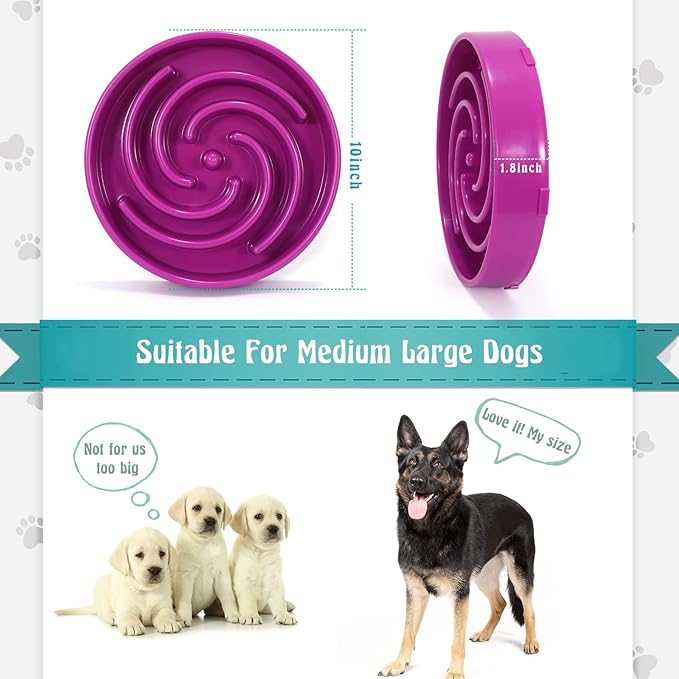 WHIPPY Slow Feeder Large Dog Bowls for Large Medium Dog Non Slip Maze Puzzle Bowl Pet Slower Food Feeding Dishes Interactive Bloat Stop Dog Bowl Preventing Choking Healthy Dog Bowl,Purple