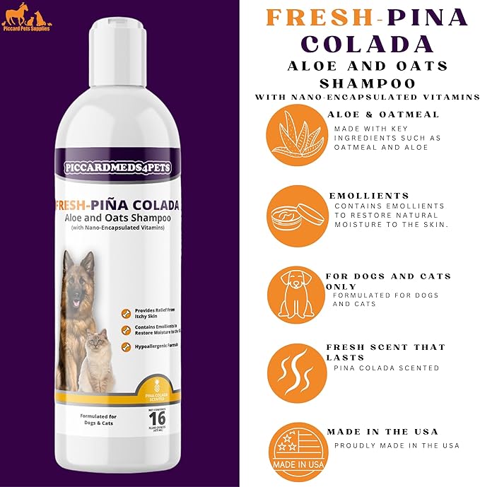 Fresh-Piña Colada Aloe and Oatmeal Shampoo for Dogs and Cats 16oz