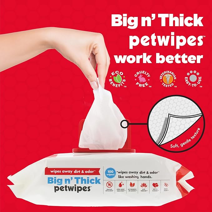Petkin Pet Wipes for Dogs and Cats, 400 Large Wipes - Removes Dirt & Odor Like Washing Hands - Cleans Ears, Face, Butt, Eye Area - Convenient, Ideal for Home or Travel - 4 Packs of 100 Wipes