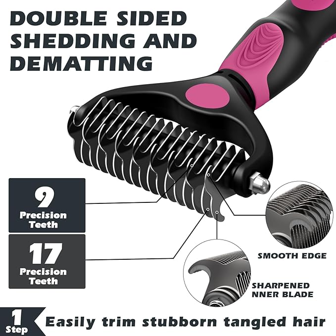 3PCS Dog Brush I Dog Brush for Shedding I Deshedding Dog Brush I Dog Bath Brush I Slicker Brush For Dogs I Dog Comb I Premium Pet Supplies (Red Black)