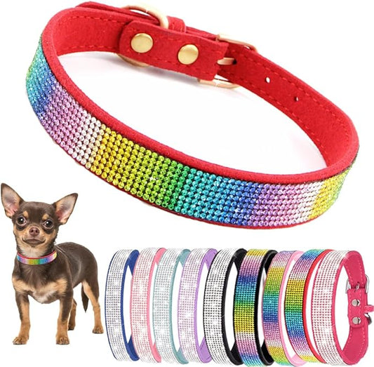 Bling Dog Collars for Medium Dogs, Rhinestone Dog Collar with Diamond Crystal Glitter Sparkling Female Cat Collars for Small Medium Large Dogs Dark Red, M