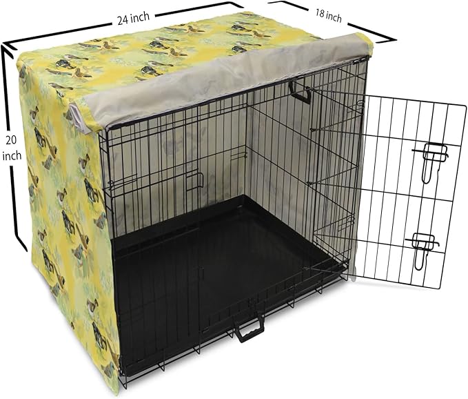Ambesonne Bird Dog Crate Cover, Little Birds on Spring Branches in Watercolor Style Repetitive Pattern, Easy to Use Pet Kennel Cover for Cats & Medium Dogs, 24 Inch, Yellow and Multicolor