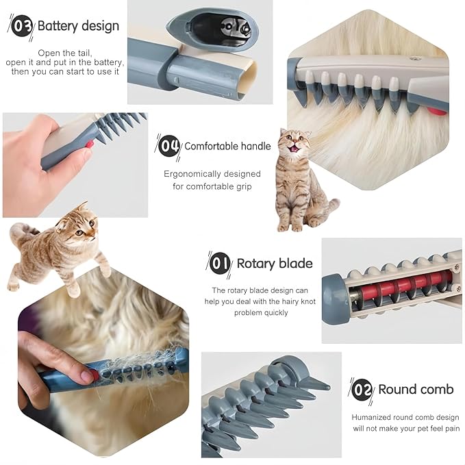 Cat Brush for Shedding - Electric Adjustable Dogs Comb, Comb and Trim 2-In-1 Pet Hair Removal Tool, Suitable for Detangling Tangled Hair on Cats and Dogs (1 Pcs)
