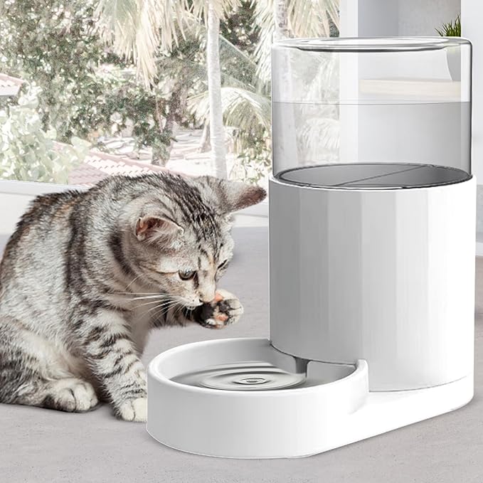 RIZZARI Automatic 3L Pet Waterer, Gravity Water Dispenser, 100% BPA-Free, Large Capacity Water Feeder for Cats and Small and Medium-Sized Dogs (White,3L)