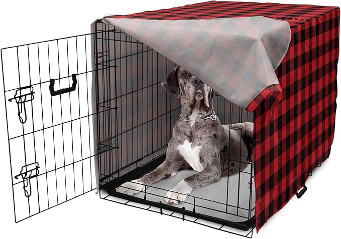Ambesonne Plaid Dog Crate Cover, Lumberjack Fashion Buffalo Checks Pattern Retro Style Grid Composition, Easy to Use Pet Kennel Cover for Medium Large Dogs, 48 Inch, Orange Black