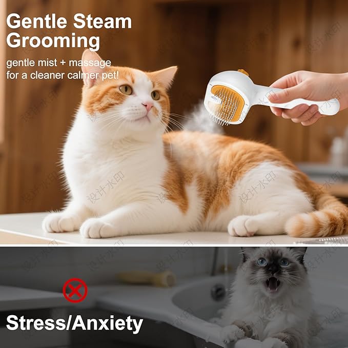 3-in-1 Pet Steam Brush Set for Dogs & Cats, Grooming Comb with Spray, Defur Tool, Water-Assisted Hair Removal, Gentle Cat & Dog Spritz Brush, Multi-Purpose Steam Grooming Kit