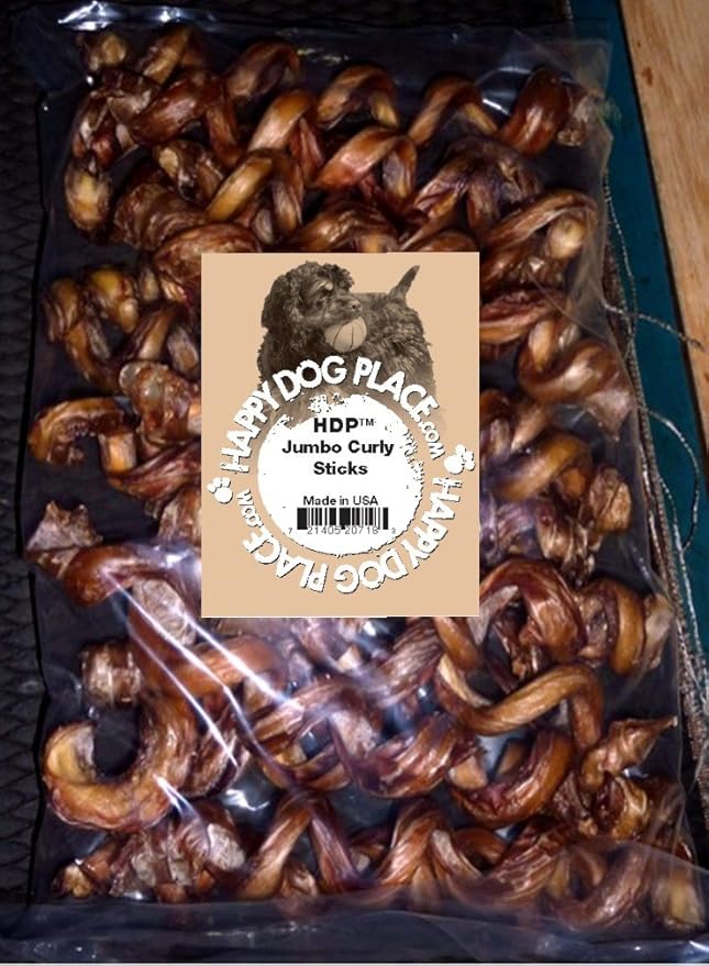 HDP Dental Floss Jumbo Curly Bully Sticks Light 7"-9" Made in USA Size:Pack of 10