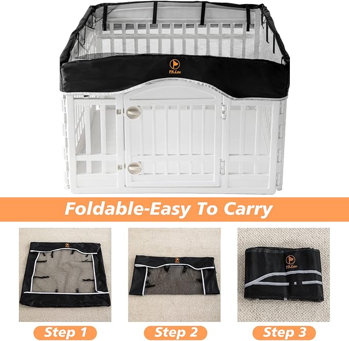 PJYuCien Dog Playpen Mesh Top Cover, Fits 36 Inch 4 Panels Regular Square Plastic Exercise Pet Pen, Telescopic Buckles Connections, Black (Note: Cover Only, Fence Not Included)