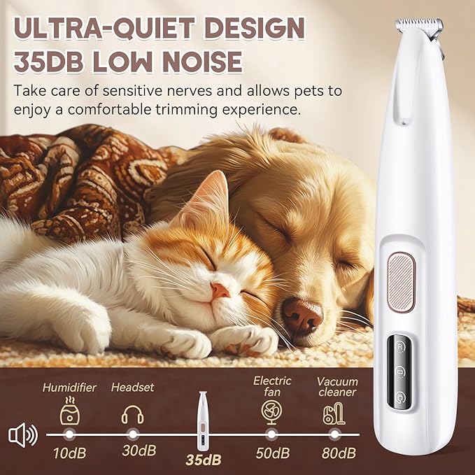 Dog Paw Trimmer with LED Light, Paw Trimmer for Dogs Electric, Pet Hair Clippers Rechargeable Low Noise, Grooming Shaver for Cat's Eyes Face Ears Feet, Fully Waterproof (White)