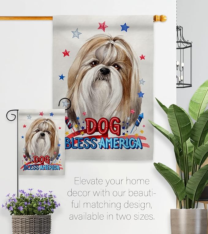 Breeze Decor Patriotic Shih Tzu House Flag Eagle Set Dog Puppy Spoiled Paw Canine Fur Pet Nature Farm Animal Creature Decoration Banner Small Garden Yard Gift Double-Sided, Made in USA