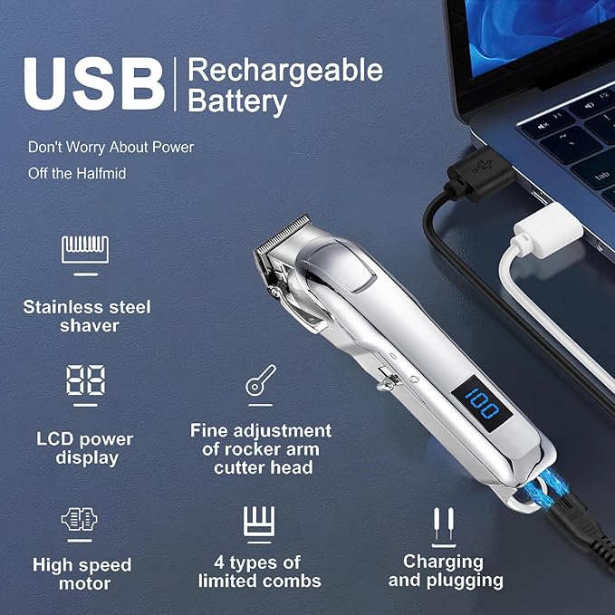 Cordless Dog Clippers for Grooming Professional for Thick Hair Coats, Low Noise Shaver Grooming Kit with LED Display, Razors Dog Hair Shears Ceramic Blade, Pet Hair Trimmer for Dogs Cats