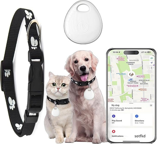 Dog Tracker-Airtag Cat Collar-Cat Tracker Collar-Pet Tracker(Only iOS) | MFi Certificated | No Monthly Fee | No Charging Required | Waterproof | Works with Any Collar