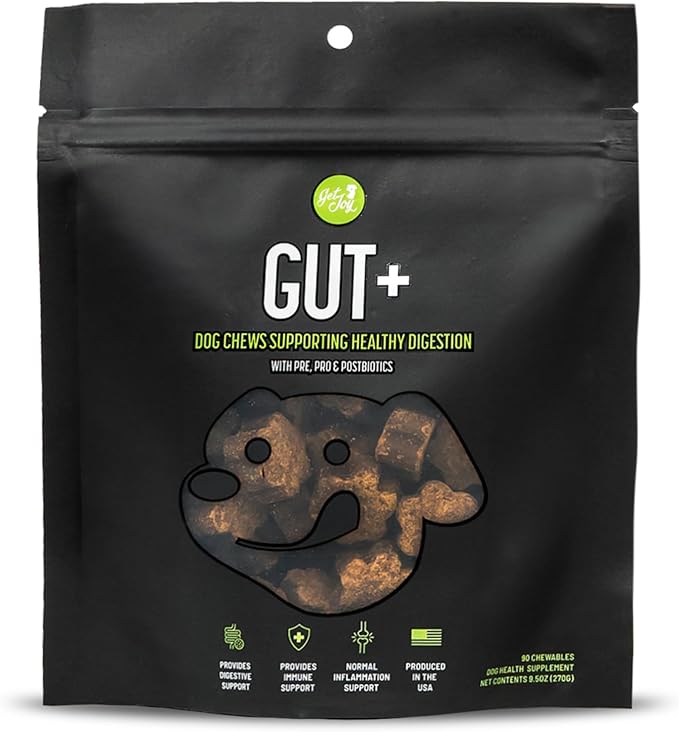 Get Joy Gut+ Probiotic Chews for Dogs, 90 Soft Chews, Chicken Flavor, Supports Digestive Health & Immunity, with Pre, Pro & Postbiotics, PhD Animal Nutritionist Formulated, Produced in USA