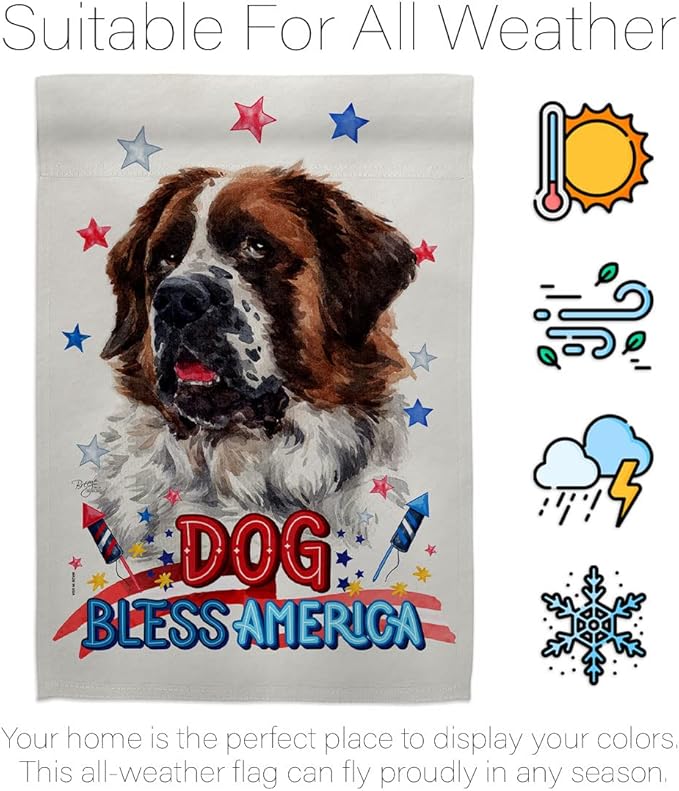 Breeze Decor Patriotic St Bernard Dog House Flag Eagle Set Puppy Spoiled Paw Canine Fur Pet Nature Farm Animal Creature Decoration Banner Small Garden Yard Gift Double-Sided, Made in USA
