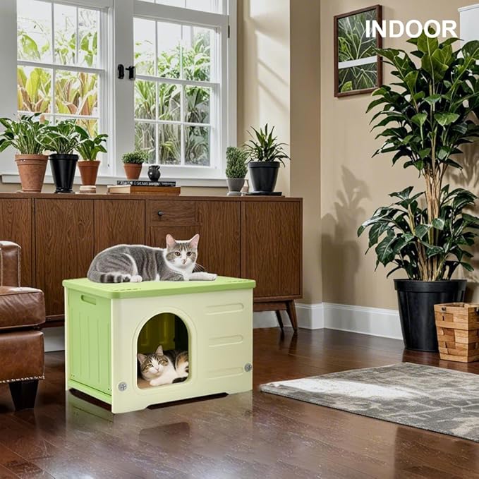 Outdoor Pet Kennels House – Waterproof & Insulated Shelter for Feral Cats & Dogs, Weatherproof Elevated Pet House for Outdoor/Indoor Use, Sturdy Plastic Pet Bed, Easy Assembly