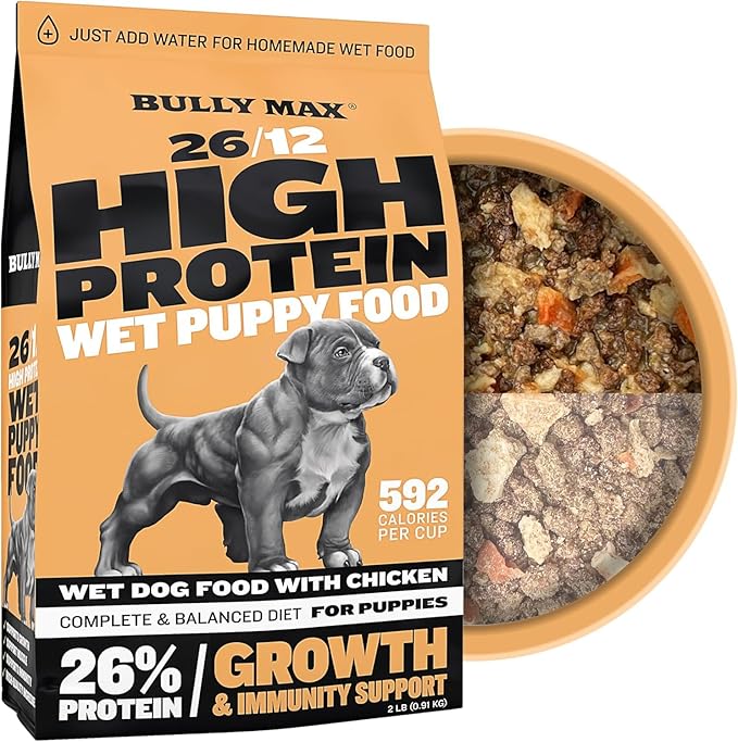 Bully Max Wet Puppy Food - Instant Fresh Dehydrated High Protein Soft Dog Food with Chicken - Healthy Growth for Small & Large Breed Puppies - 4 Dry Dog Food Pounds (Makes 11 lbs. of Wet Dog Food)