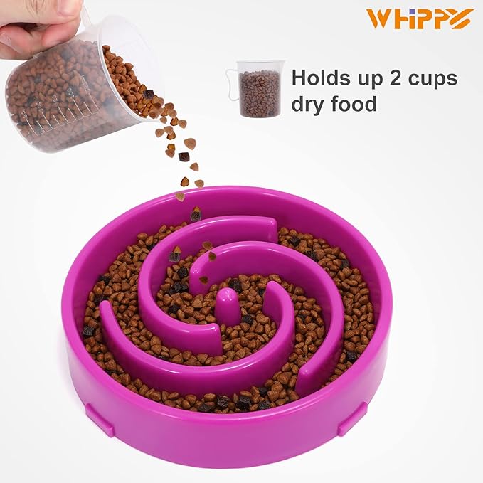 WHIPPY Slow Feeder Bowl for Small Medium Dog Fun Maze Feeder Dog Food Water Bowl Anti-Slip Puzzle Bowl No Chocking Healthy Interactive Bloat Stop Dog Bowl Dish,Medium,Purple