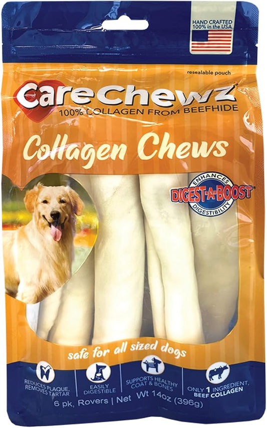Pet Factory CareChewz Collagen 9" Rovers Dog Chew Treats - Natural Flavor, 6 Count/1 Pack