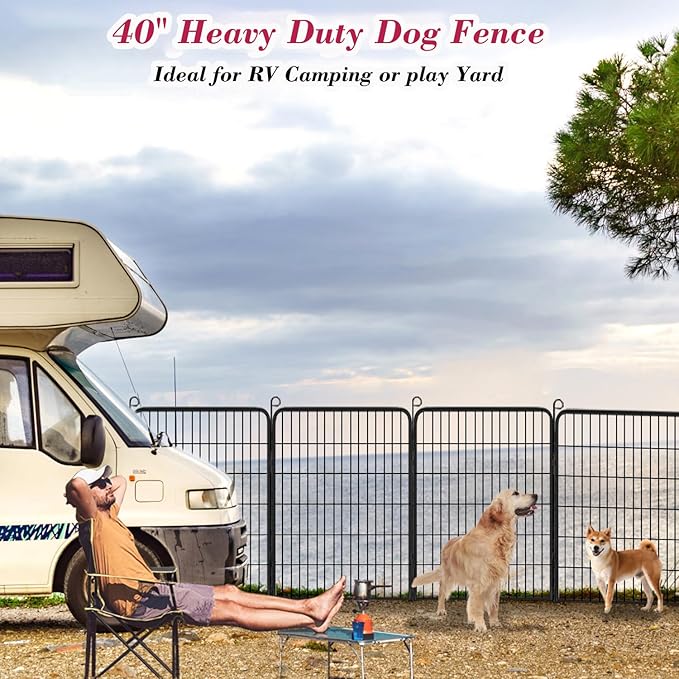 Dog Playpen, 40 inch Height 10 Panels Heavy Duty Dog Fence Pet Playpen with Door, Anti-Rust Dog Exercise Pen with Lock, Portable Pet Fence Outdoor for Yard RV Camping