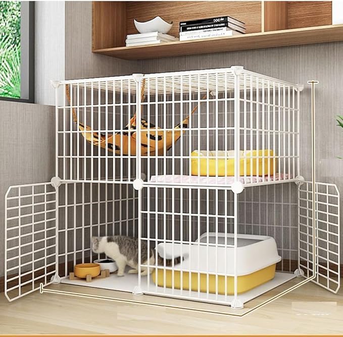 Cat Cage Indoor DIY Cat Playpen Detachable Metal Wire Kennels Cat Cage Indoor Cat Enclosures DIY Cat Playpen Metal Kennel (2 Tier)