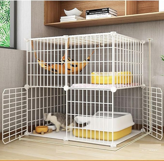 Cat Cage Indoor DIY Cat Playpen Detachable Metal Wire Kennels Cat Cage Indoor Cat Enclosures DIY Cat Playpen Metal Kennel (2 Tier)