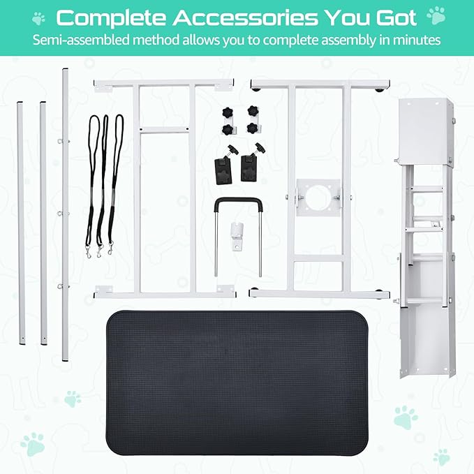 43.3" Hydraulic Dog Grooming Table for Pet, Heavy Duty Structural Hydraulic Max Load 350Lbs Professional Pet Grooming Table with Adjustable Overhead Arm & Noose Height Range 22''-39'' (WHITE)